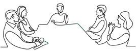 Drawing of people around a conference room table