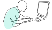 Drawing of a man on a computer