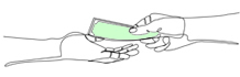 Drawing of hands giving money.