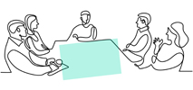 Drawing of people around a conference room table