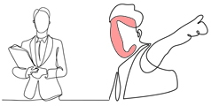 Drawing of a mad person telling an attorney to get away