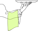 Drawing of a waiter holding a platter.